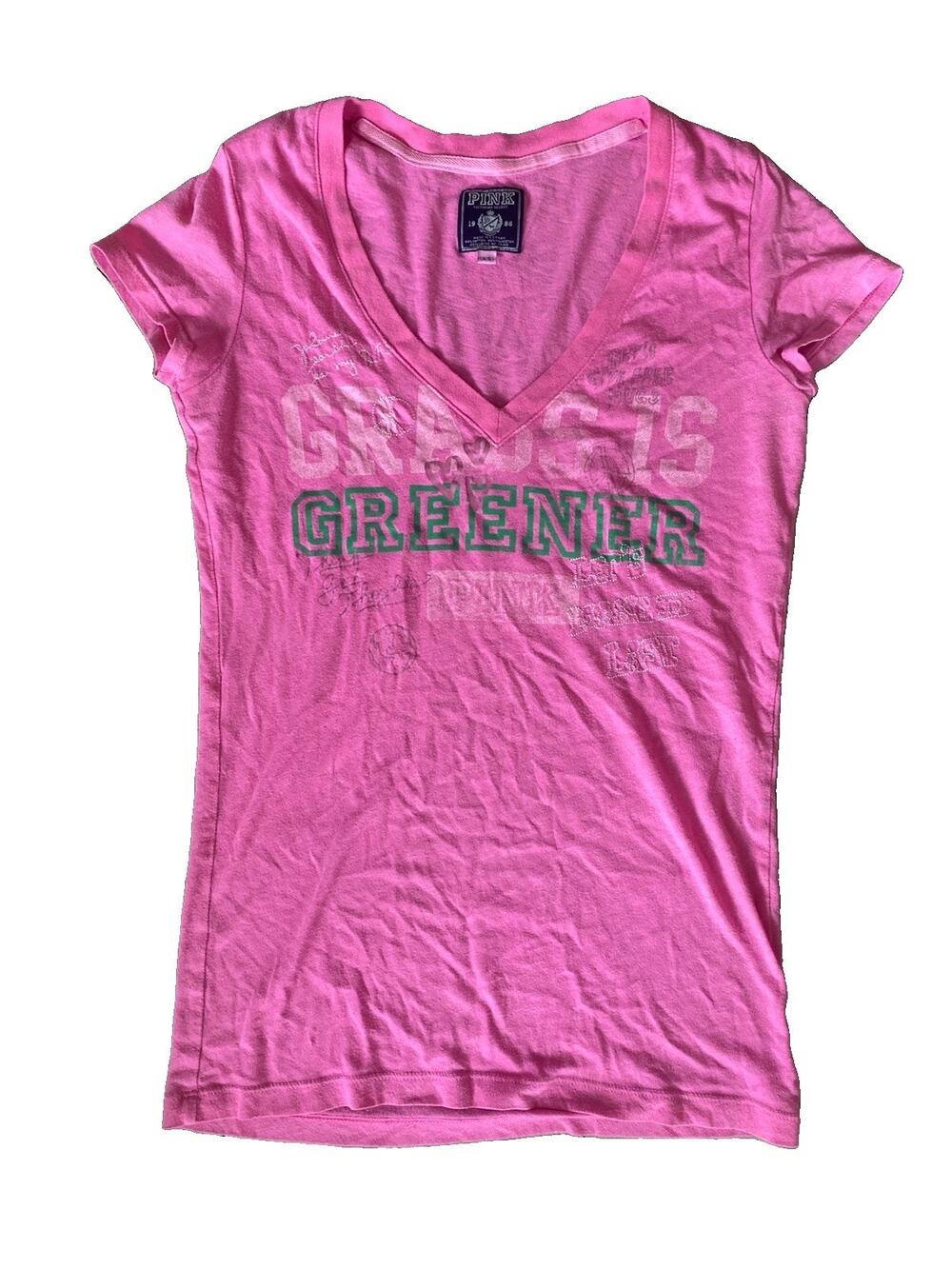 vintage y2k victoria’s secret pink t shirt the grass is greener sz XS